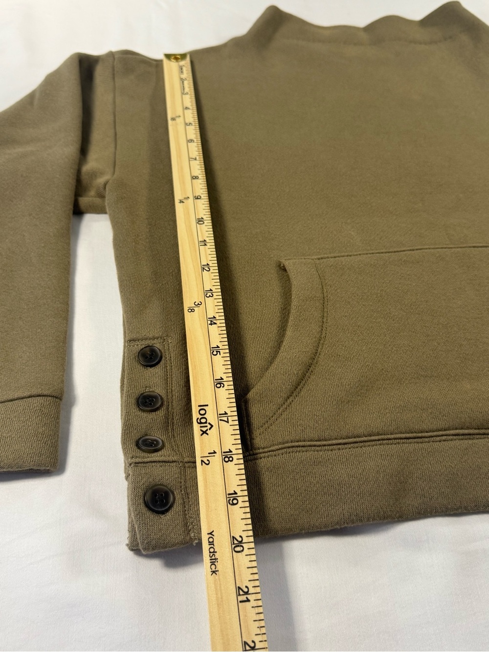 Madewell MWL Women's XS Earthy Green Mock Neck Sweater w/ Front Pocket & Buttons - Picture 12 of 13